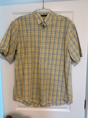 Nordstrom Yellow and Blue Plaid Short-Sleeve Button-Down Shirt
